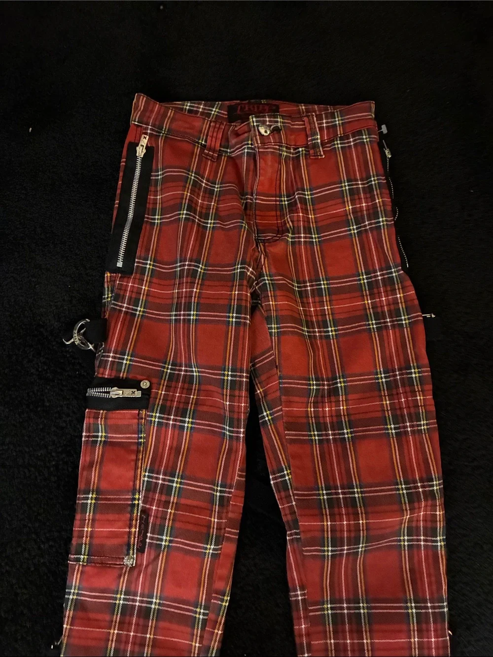 Tripp NYC Red Plaid Cargo Pants with Black Straps size 25
